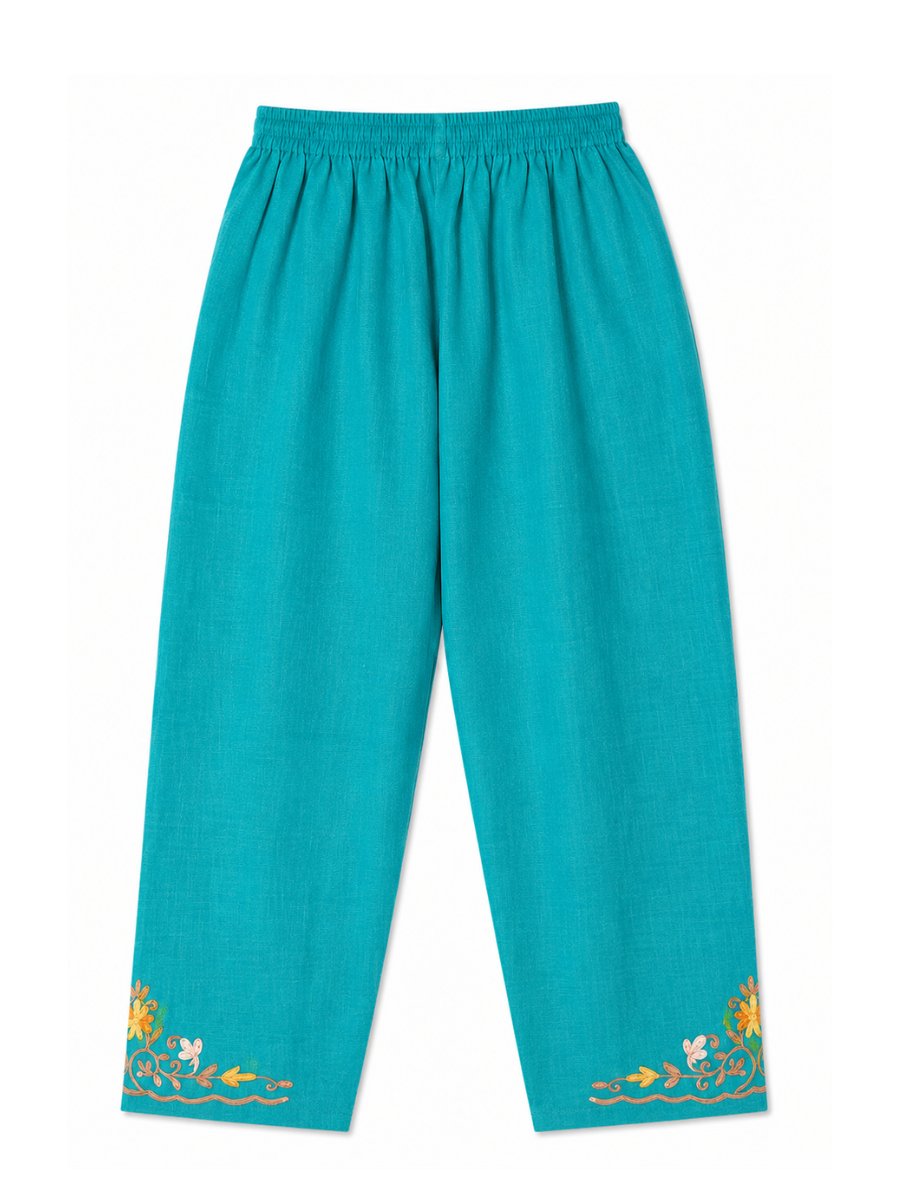 Kashmiri Manual Aari worked cotton Co-Ord Set | Ocean Breeze